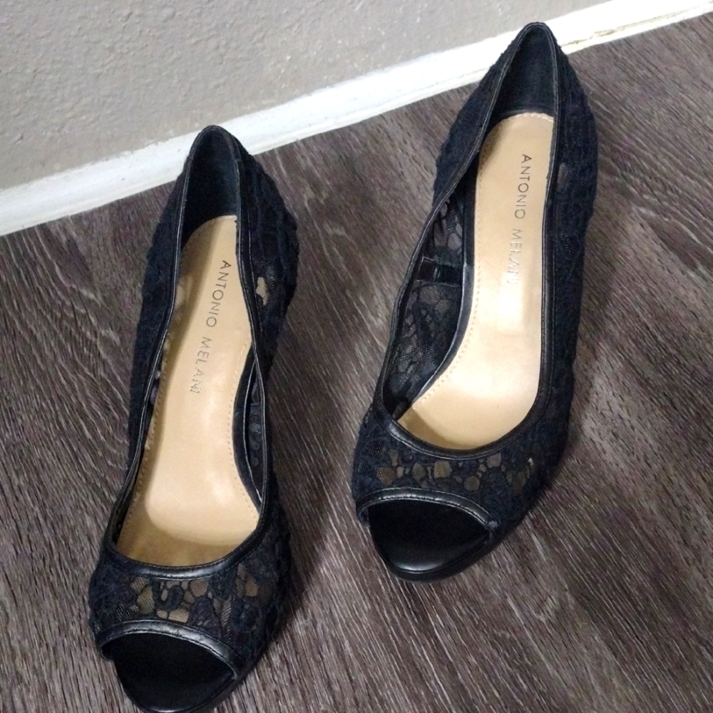 Antonio Melani Black Quilted Peep-Toe Heels